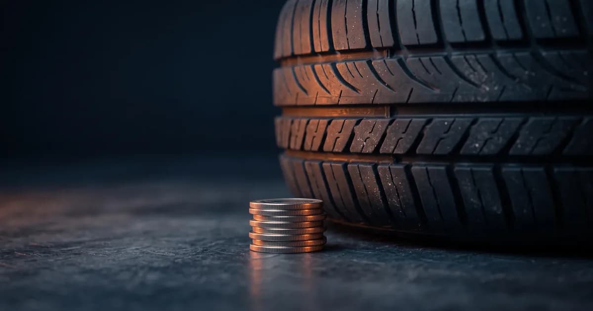 Fleet tire cost: coins next to a tire tread