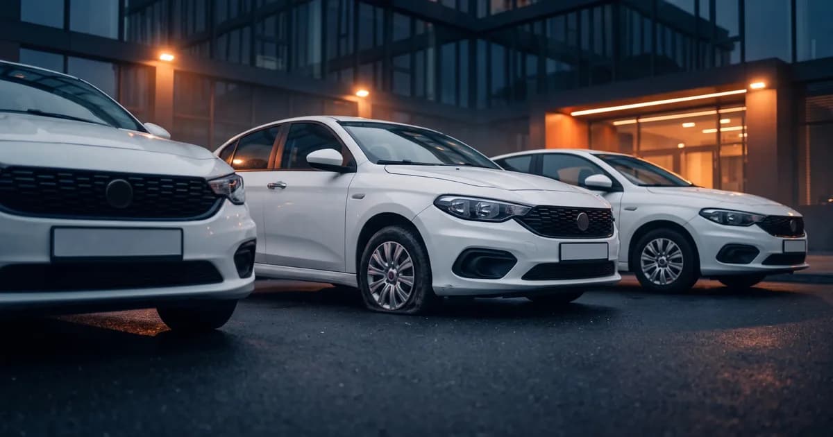 Critical fleet management issues: three fleet cars, one with a flat tire