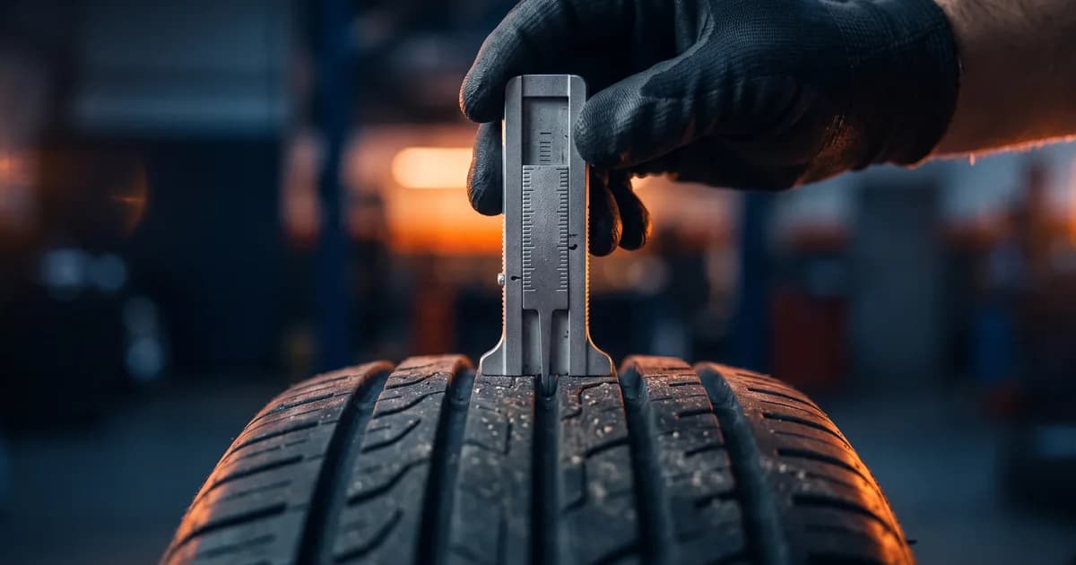 Tire replacement interval: checking tread depth with a gauge