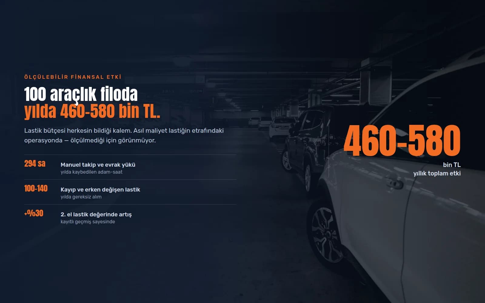 Checklas kapalı otoparkında bekleyen filo araçları ve yıllık tasarruf bilgisi
