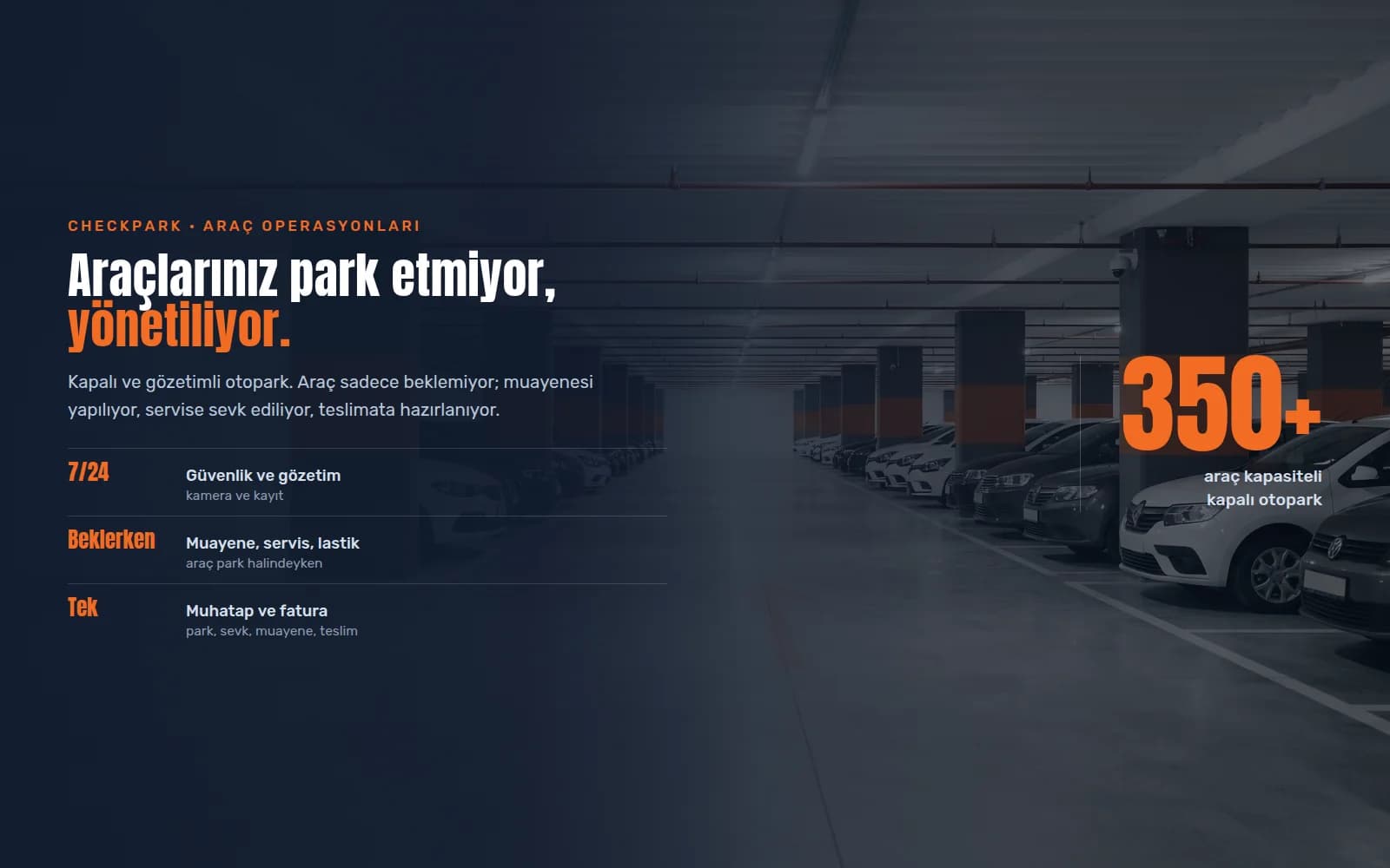 Corporate fleet vehicles neatly parked in the Checklas CheckPark covered lot