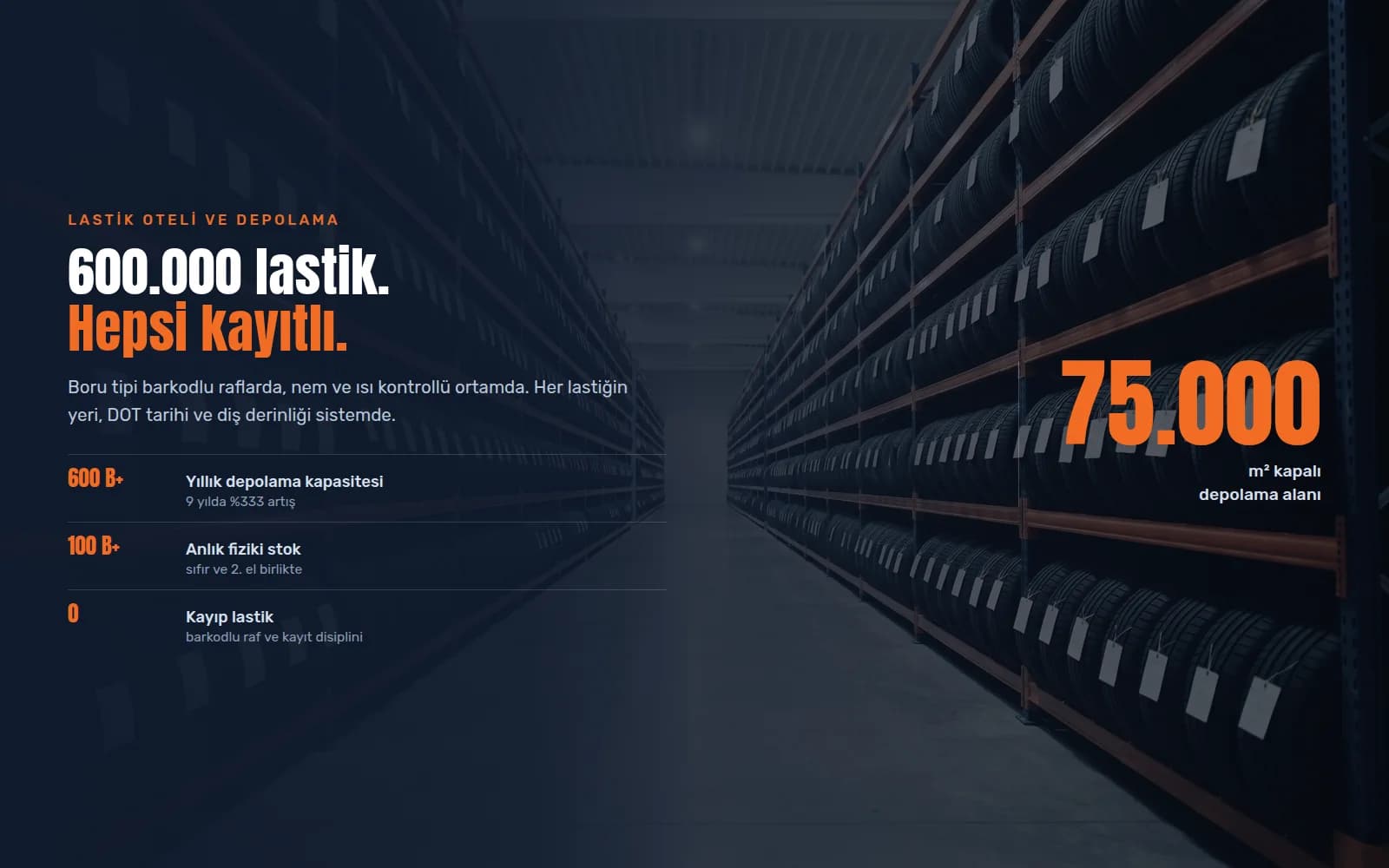 Corporate fleet tires stored on round-tube barcoded racks in the Checklas tire hotel