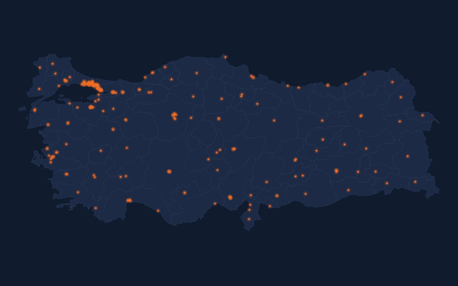 Map of the Checklas service point network across Turkey